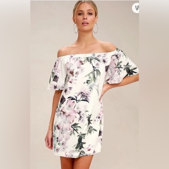 Lulus Dresses & Skirts - NWT Lulus Dream of You Off the Shoulder White Ivory Floral Mini Dress
